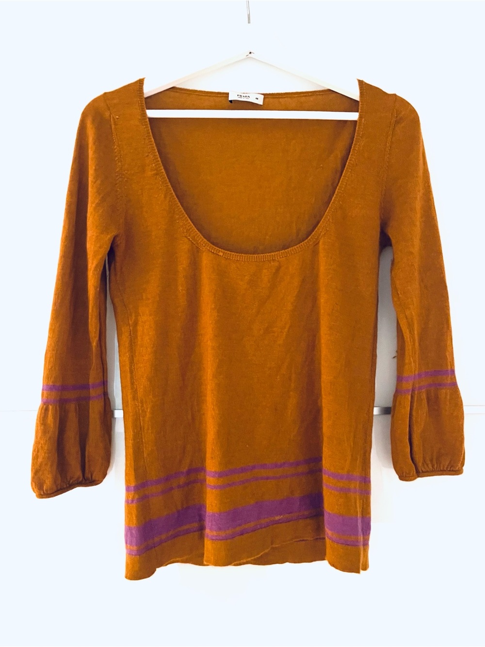 Prada Burnt Orange Knit Top with purple stripes